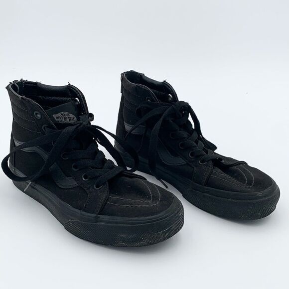 Vans high top lace up black monochromatic sneakers, boys size 3 - Picture 1 of 12